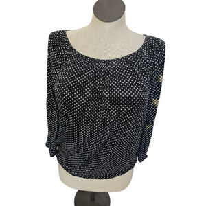 Michael Kors Black & White Polka Dot Elastic Waist Blouse M